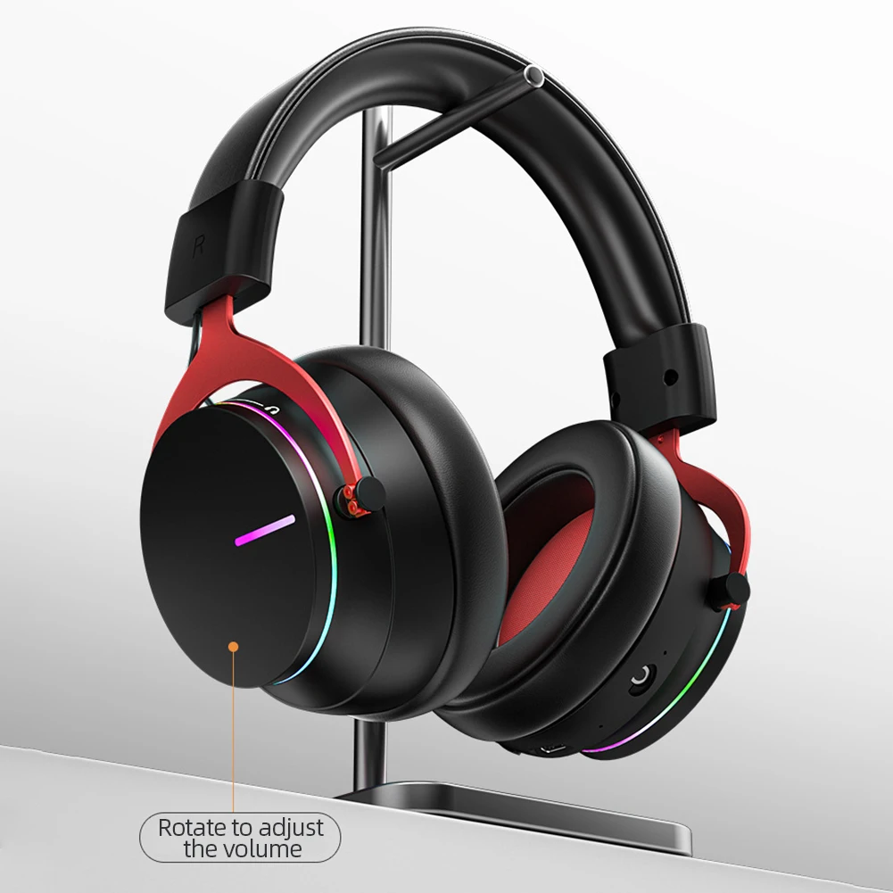 Wireless Gaming אוזניות Bluetooth תואם RGB אור המשחקים Overear לחיבור נוח איזון התאמת למחשב נייד - 5