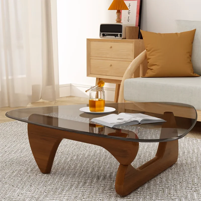 מעצב אליפסה שולחן קפה יוקרתי זכוכית נמוכה בחדר האוכל בסלון שולחן חדר שינה מודרני עץ Stolik Kawowy חיצוני רהיטים - 5